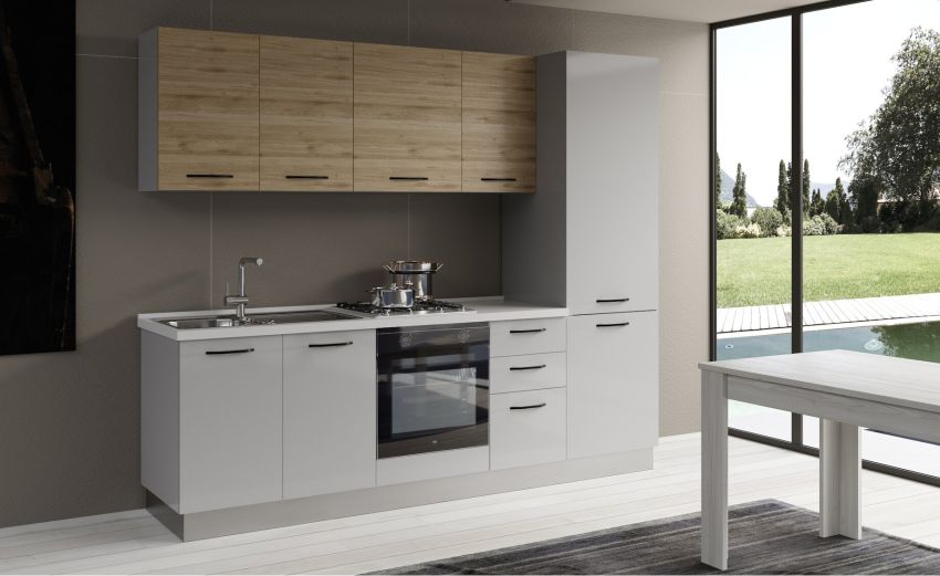 Gilda cucina 255 cm colore light grey e rovere cadiz-3 elettrodomestici
