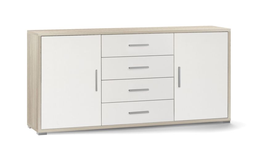 Work mobile basso ufficio 2 ante e 4 cassetti colore olmo--Legno chiaro-Melaminico-84 cmx173 cm