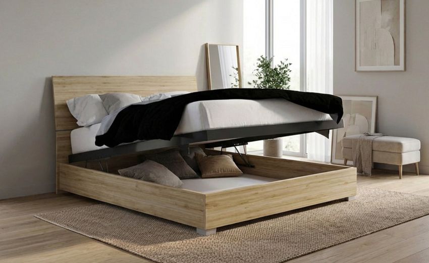 Laura letto matrimoniale contenitore rovere cadiz-In pannello nobilitato