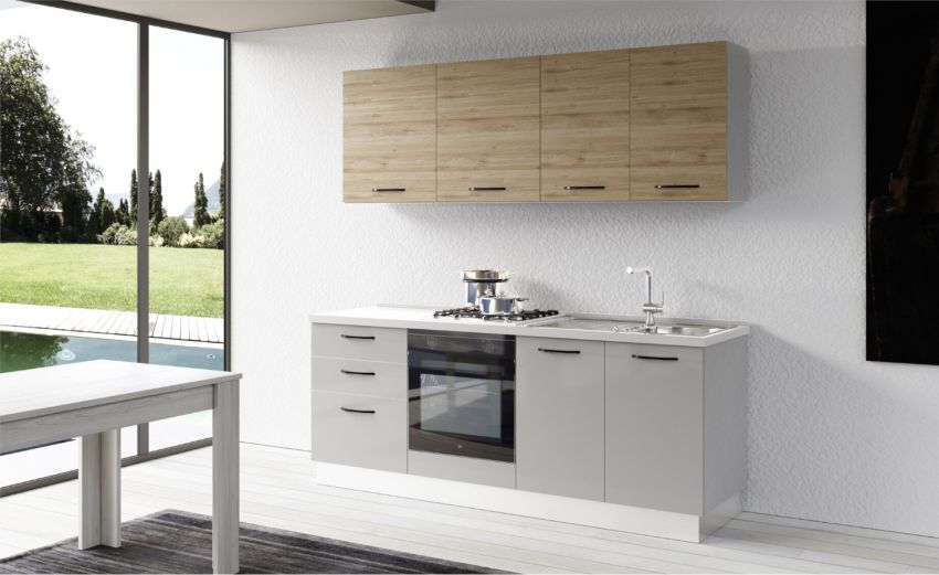 Gilda cucina 210 cm colore light grey e rovere cadiz-
2 elettrodomestici