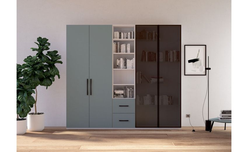 Office mobile ufficio con ante e cassetti--Verde chiaro-Nobilitato-227