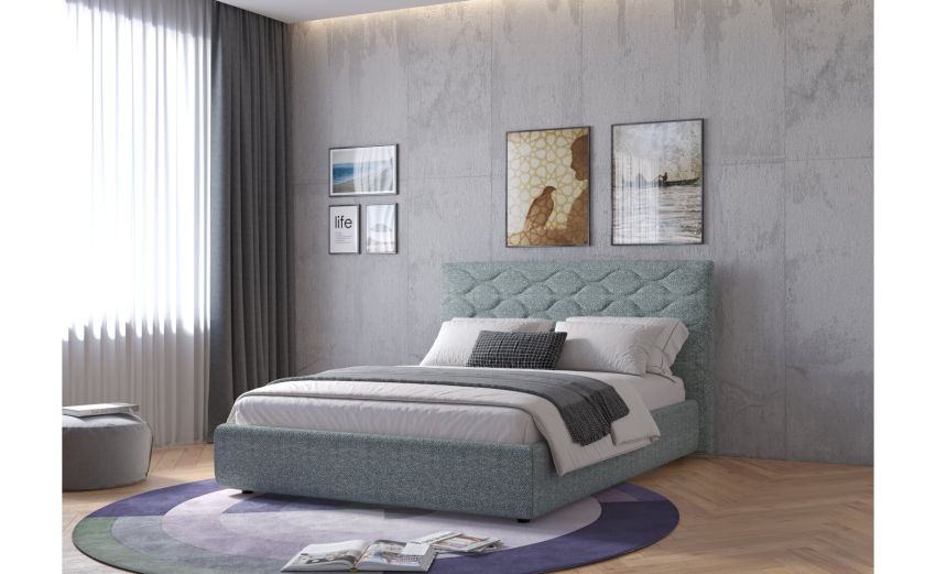  Onda letto matrimoniale con contenitore color menta-Rete a doghe inclusa | Apertura a gas | Tessuto lavabile---114 cmx181 cm
