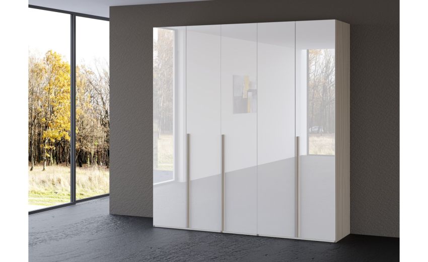 Mia armadio 5 ante battenti olmo e bianco lucido--Bianco-Nobilitato-238 cmx200 cm