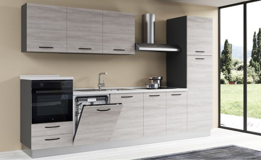 Gilda 2.0 cucina 330 cm colore frassino ghiaccio -4 elettrodomestici