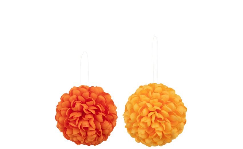 Fiore sfera artificiale giallo e arancio Ø20 cm--Arancione-Tessuto