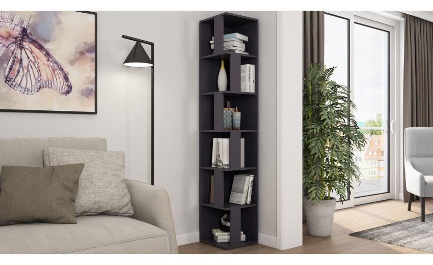 Corner libreria angolare grafite --Nero-Melaminico-194 cmx40 cm
