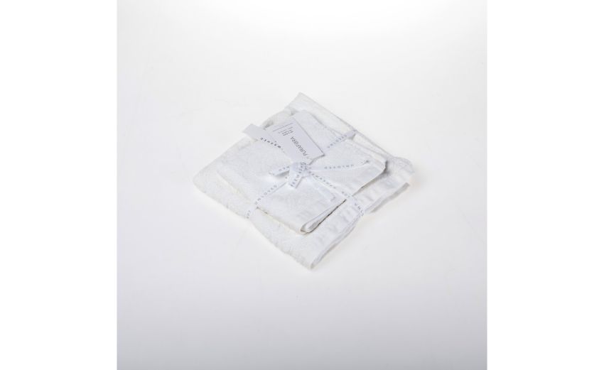 Miguel Set 2 Asciugamani Bianco 100% Cotone Stone Washed-Con motivo in rilievo-Bianco-Cotone