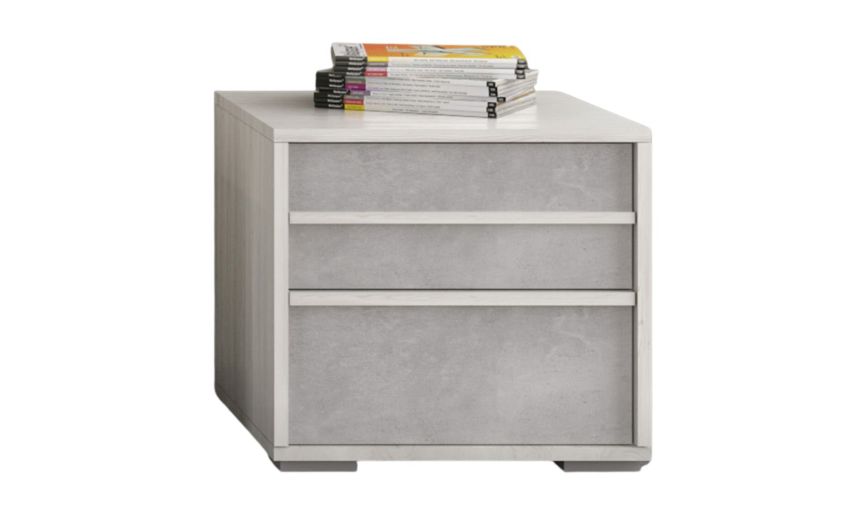 Lorena comodino 2 cassetti frassino ghiaccio e cemento-In pannello ecologico certificato-Cemento-Pannello ecologico-43 cmx51 cm