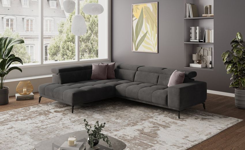 Narciso divano angolare in tessuto grigio-Seduta relax elettrica allungabile--Tessuto-94 cmx308 cm