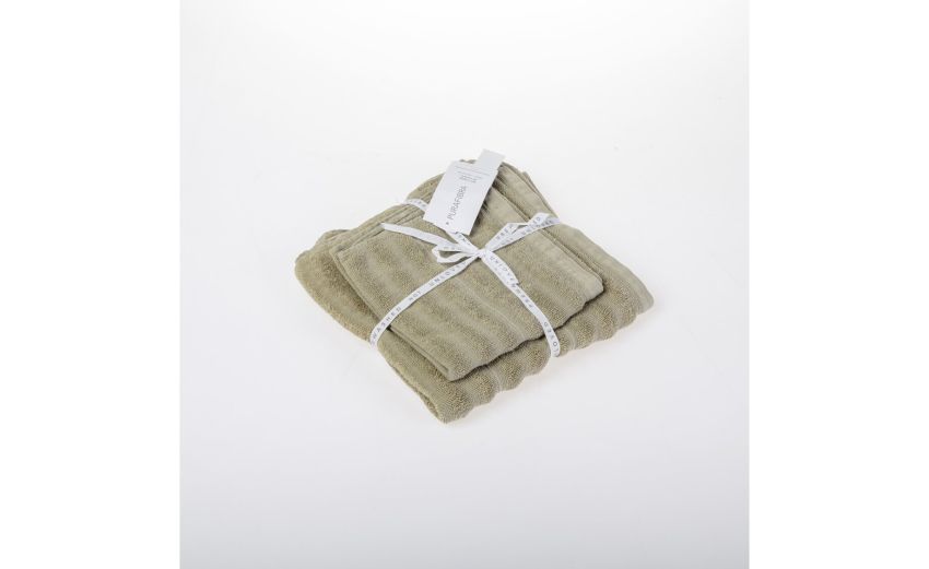 Wave Set 2 Asciugamani Salvia 100% Cotone Stone Washed-Con bordo rigato-Verde salvia-Cotone