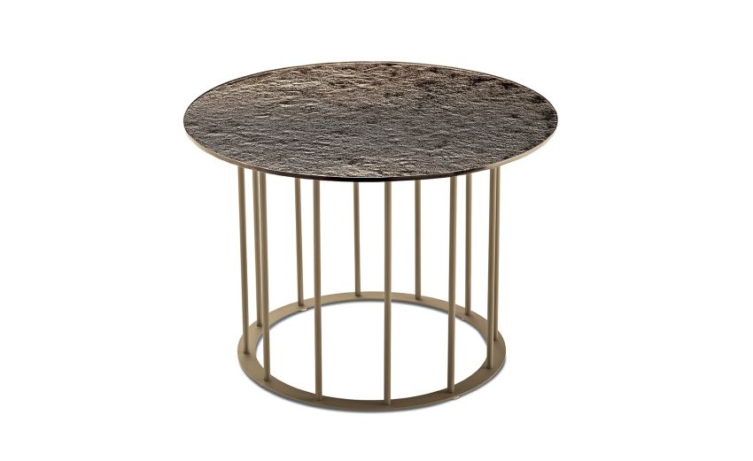 Chic tavolino rotondo Ø 60 metallo beige e piano bronzo martellato--Bronzo-Metallo-40 cmx60 cm