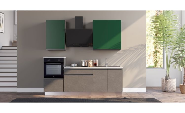 Young cucina completa L240 cm con piano a gas, disponibile in vari colori-2 elettrodomestici--Pannello melaminico-240 cmx240 cm