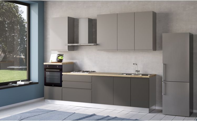 Iris cucina 300 cm colore grigio scuro e grigio chiaro-2 elettrodomestici--Melaminico