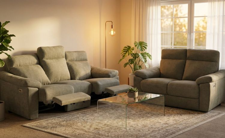 Baltimora divano 3 posti con 2 relax color salvia---Tessuto-98 cmx207 cm