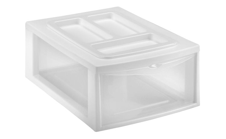 Cassettiera in Plastica con 1 Cassetto 38x27x14 cm--Trasparente-Plastica