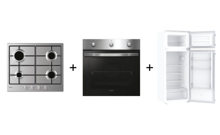 Trittico Base Gas &#43; Forno &#43; Frigorifero Doppia Porta Candy-Piano gas 60cm &#43; forno ventilato 65L &#43; frigorifero doppia porta 205L