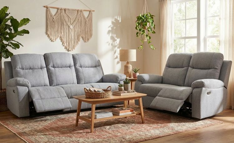 Galileo divano 3 posti con 2 relax elettrici tessuto grigio--Grigio-Tessuto-100 cmx211 cm