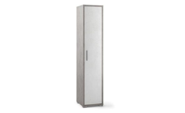 Think colonna per ufficio 1 anta 5 vani colore cemento e bianco ossido-Misure L39 x P41 x H182  cm-Bianco-Melaminico-182 cmx39 cm