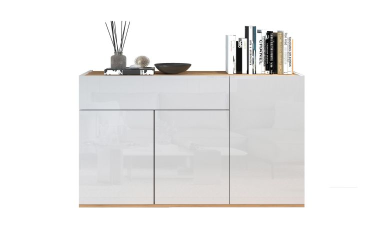 Garda madia 3 ante, 1 cassetto bianco/rovere wotan L120 cm