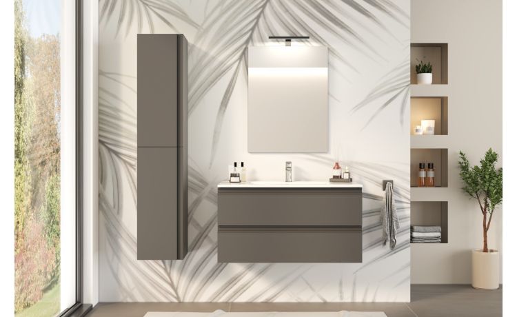 Young Mobile Bagno Sospeso con Colonna e Specchiera LED, Grigio Onice