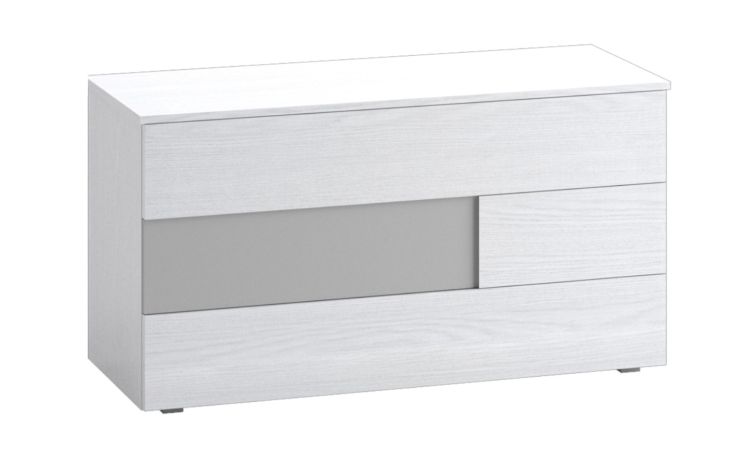 Ilenia comò 3 cassetti frassino nuvola/tele opaco-In pannello ecologico certificato-Legno bianco-Pannello ecologico-74,3 cmx128,7 cm