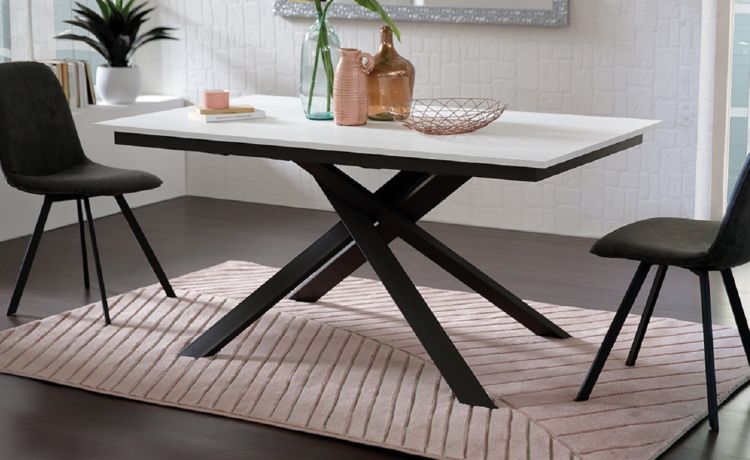 Oregon tavolo allungabile cemento e bianco-Allungabile fino a 210 cm-Bianco-Melaminico-76 cmx160 cm