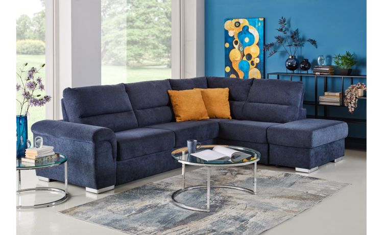 Faenza divano letto angolare in tessuto blu-Materasso h17 cm-Blu-Tessuto-140 x 198 cm