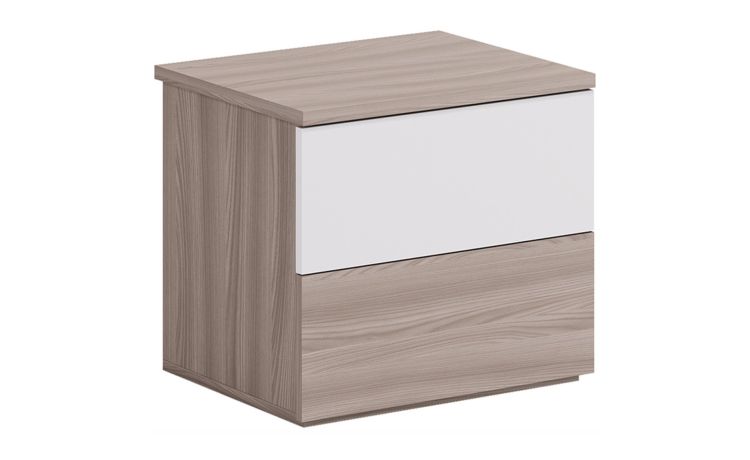 Mia comodino 2 cassetti olmo delicato/bianco-In pannello nobilitato-Legno naturale-Nobilitato-41 cmx48 cm