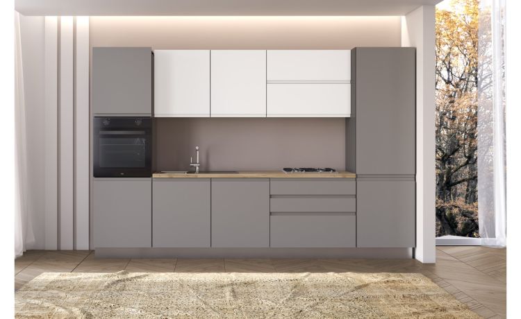 Iris Plus cucina L330 cm con piano a gas, disponibile in vari colori-3 elettrodomestici--Melaminico-216 cmx330 cm