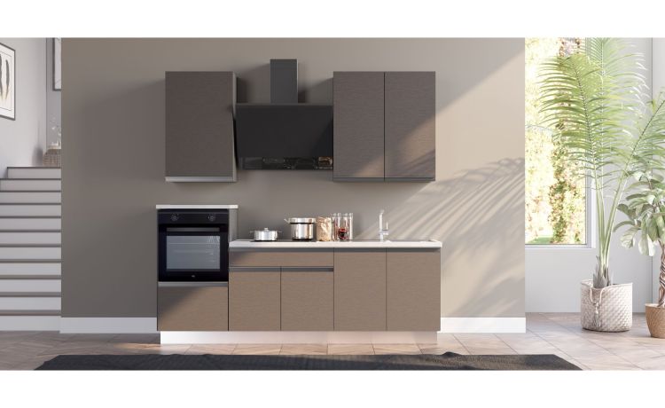 Young cucina completa L240 cm con piano induzione, disponibile in vari colori-2 elettrodomestici--Pannello melaminico-240 cmx240 cm
