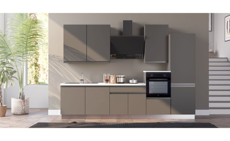 Young cucina completa L330 cm con piano induzione, disponibile in vari colori -3 elettrodomestici, con frigo 320 lt--Pannello melaminico-240 cmx330 cm