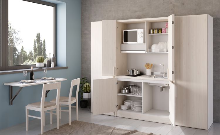 Cabrio cucina a scomparsa betulla senza frigo con  2 armadi