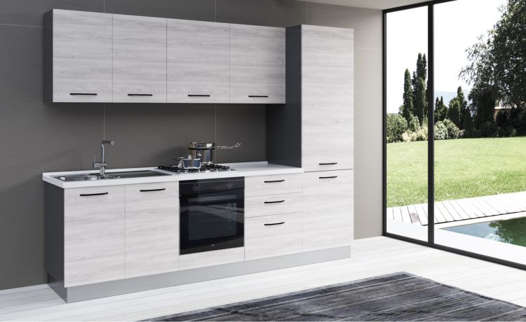 Gilda cucina 270 cm colore frassino ghiaccio -3 elettrodomestici