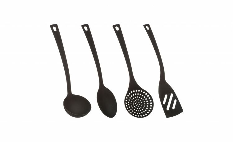 Nylon set 4 utensili cucina in nylon nero- -Nero-Nylon