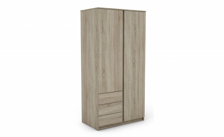 Akitas armadio 2 ante battenti e 3 cassetti rovere--Legno naturale-Pannello-194 cmx100 cm