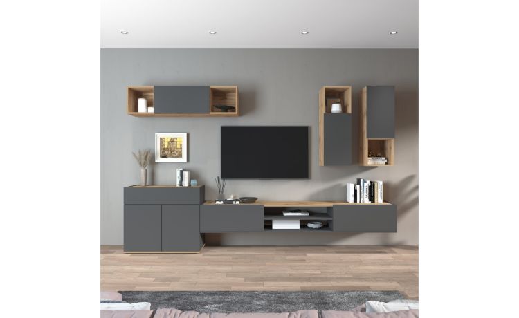 Garda parete soggiorno L290 rovere wotan/antracite---Nobilitato- cmx290 cm