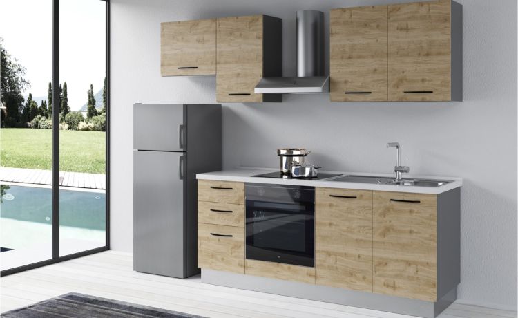 Gilda 2.0 cucina 255 cm colore rovere cadiz -3 elettrodomestici