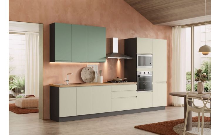 Clea Cucina completa 360 cm Grigio Sasso e Verde Salvia-5 elettrodomestici Teka inclusi