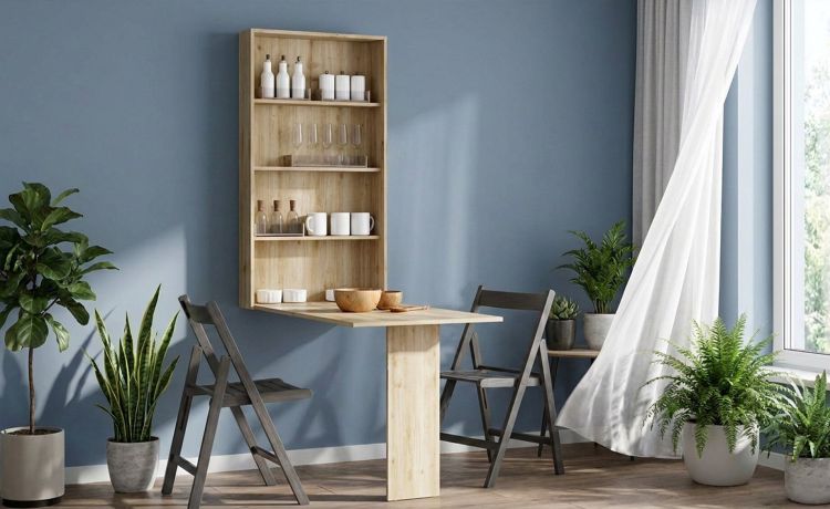 Tavolo a ribalta per cucina 75x19x135 rovere kadiz-Libreria a vista richiudibile--Pannello melaminico
