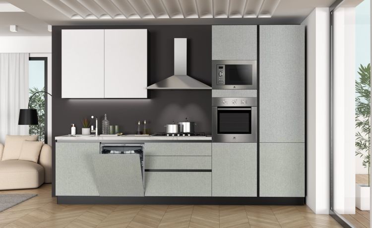 Vita Cucina completa 333 cm finitura dune Grigio e Polvere Ghiaccio-5 elettrodomestici Candy inclusi