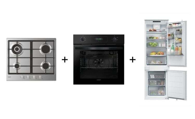 Trittico 60cm Gas Ghisa &#43; Forno Nero &#43; Frigorifero Candy-Piano gas 60cm ghisa &#43; forno nero 70L &#43; frigorifero 268L