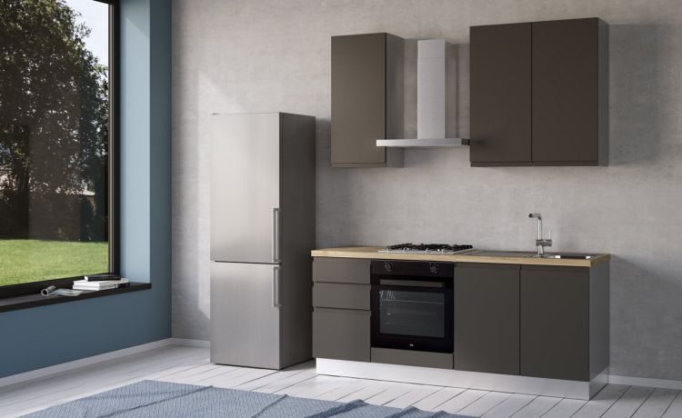 Iris cucina 195 cm colore grigio scuro -2 elettrodomestici, Piano Cottura a GAS-Grigio-Melaminico-240 cmx195 cm