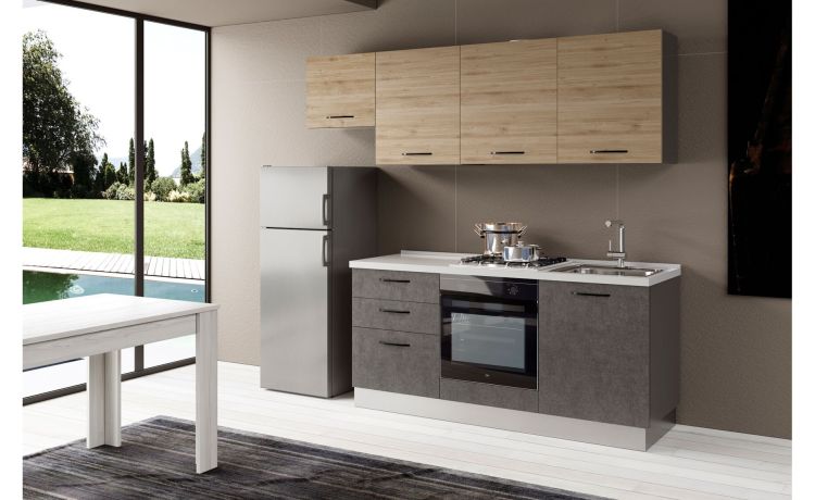 Gilda cucina 240 cm colore portland e rovere cadiz -3 elettrodomestici-Pietra scura-Pannello
