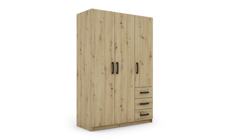 Full 2.0 armadio 3 ante battenti e 3 cassetti artisan--Legno naturale-Nobilitato-181 cmx120 cm