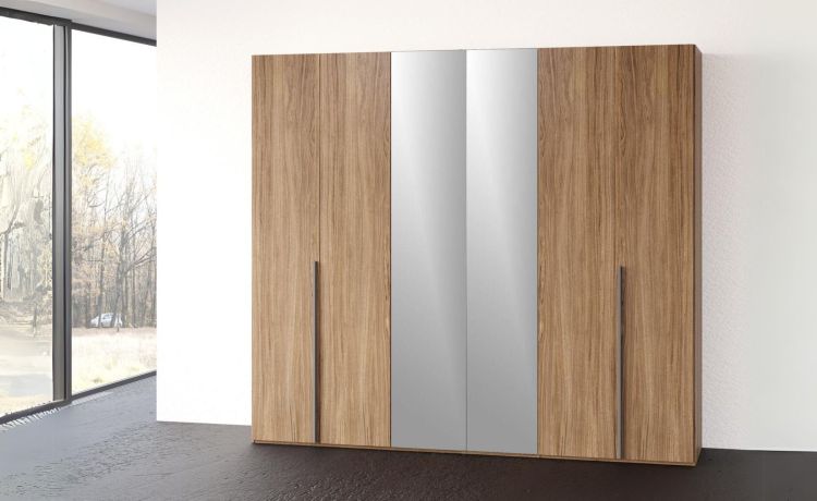 Mia armadio  6 ante battenti noce biondo con specchi-In pannello nobilitato decorativo -Legno scuro-Nobilitato-238 cmx240 cm