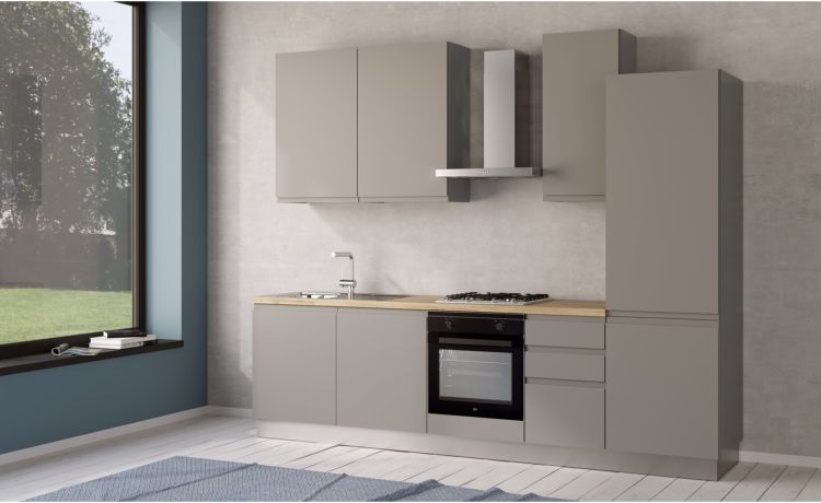 Iris cucina 285 cm colore grigio chiaro-3 elettrodomestici--Melaminico