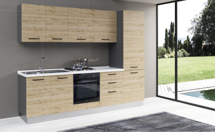 Gilda cucina 270 cm colore rovere cadiz -3 elettrodomestici