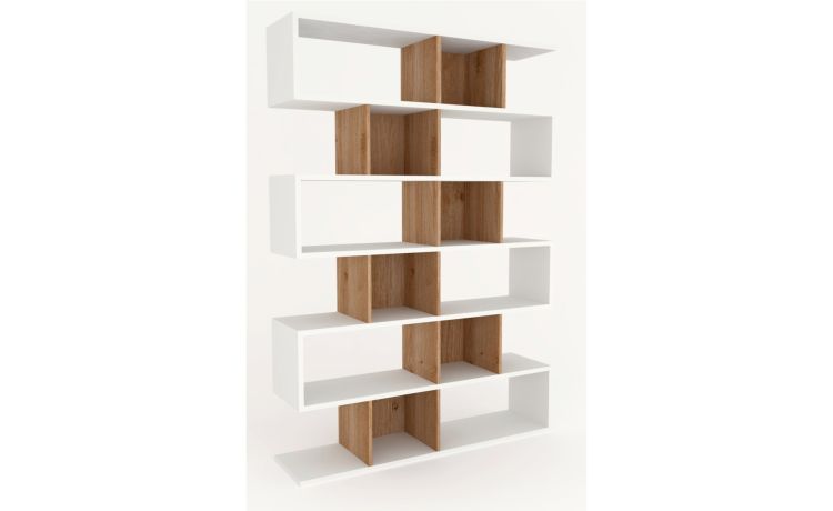 Libreria Book – 6 ripiani – bianco neve e rovere cadiz-Libreria bifacciale salvaspazio---215 cmx150 cm