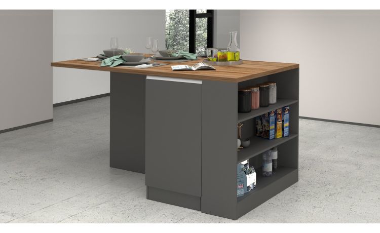 Snack isola 2 ante con vano giorno antracite opaco/rovere L160cm--Antracite-Pannello-90 cmx160 cm