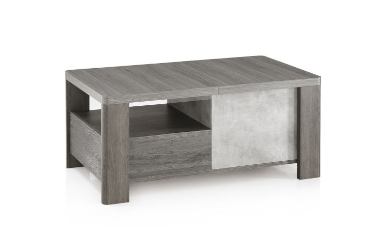 Tallin tavolino legno scuro e pietra naturale--Legno scuro-Pannello-46 cmx120 cm